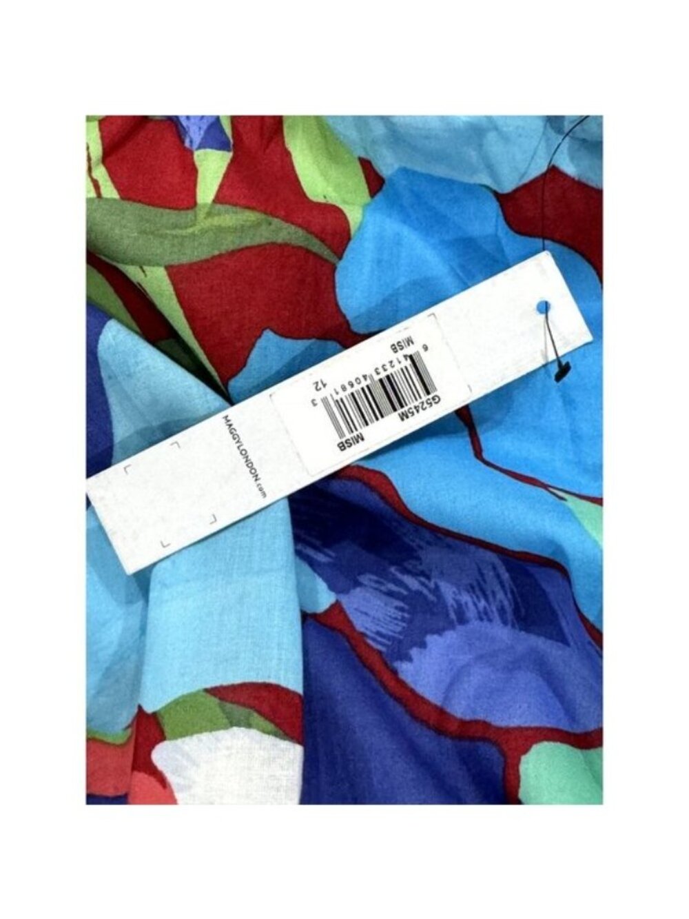 Maggy London Blue Floral Midi Dress Short Sleeves Cotton Blend US 12 - Picture 7 of 11